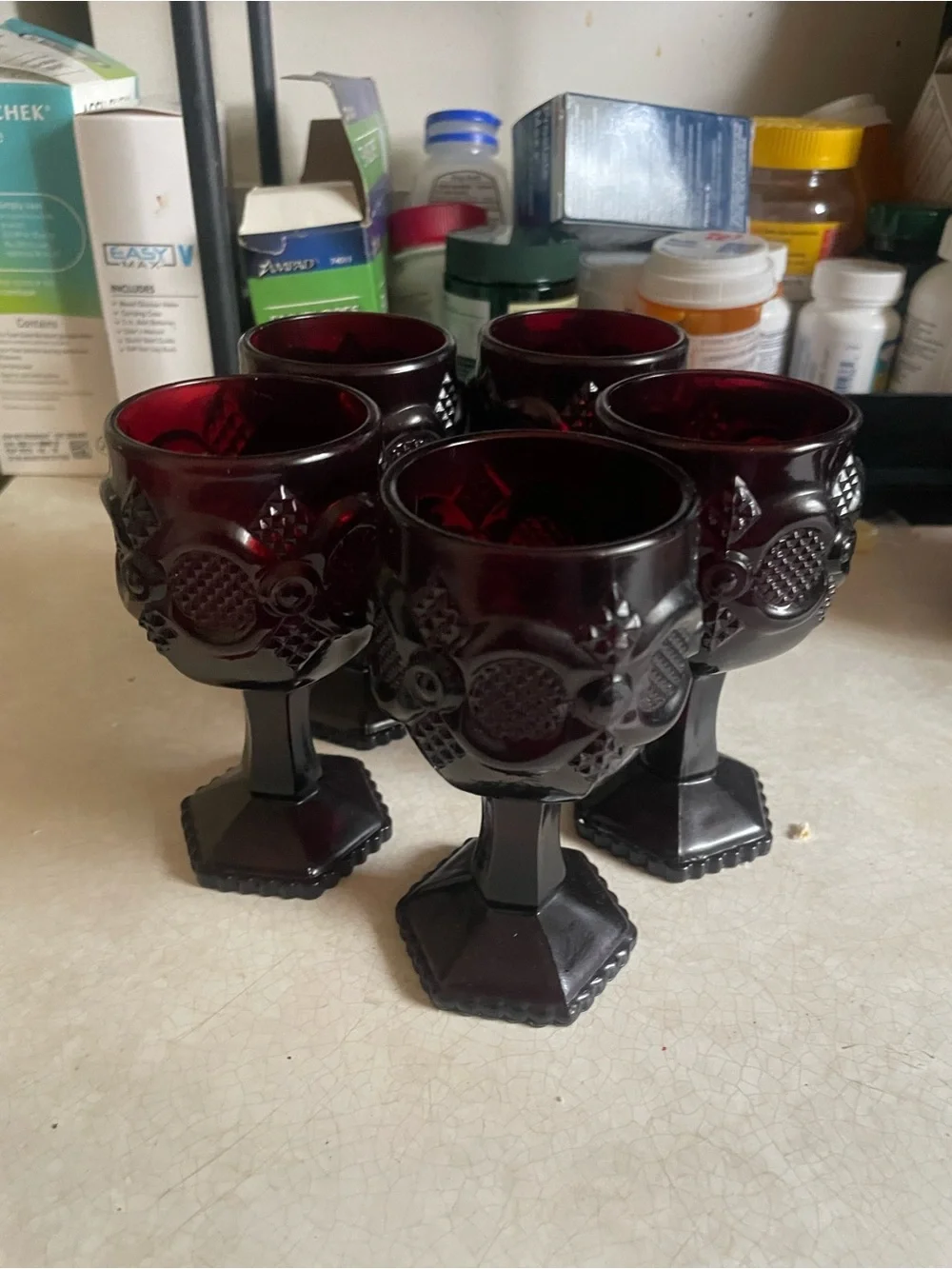 4piece burgundy Avon glasses